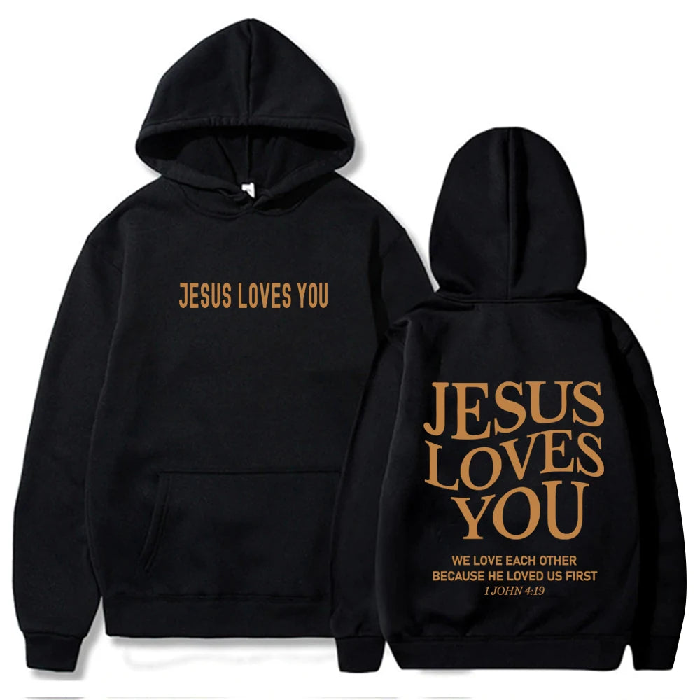 Jesus Loves You Hoodie Christian Jesus Bible Verse Hoodie Religious Faith Sweatshirt Harajuku Hip Hop Pullover Tops Sweatshirt