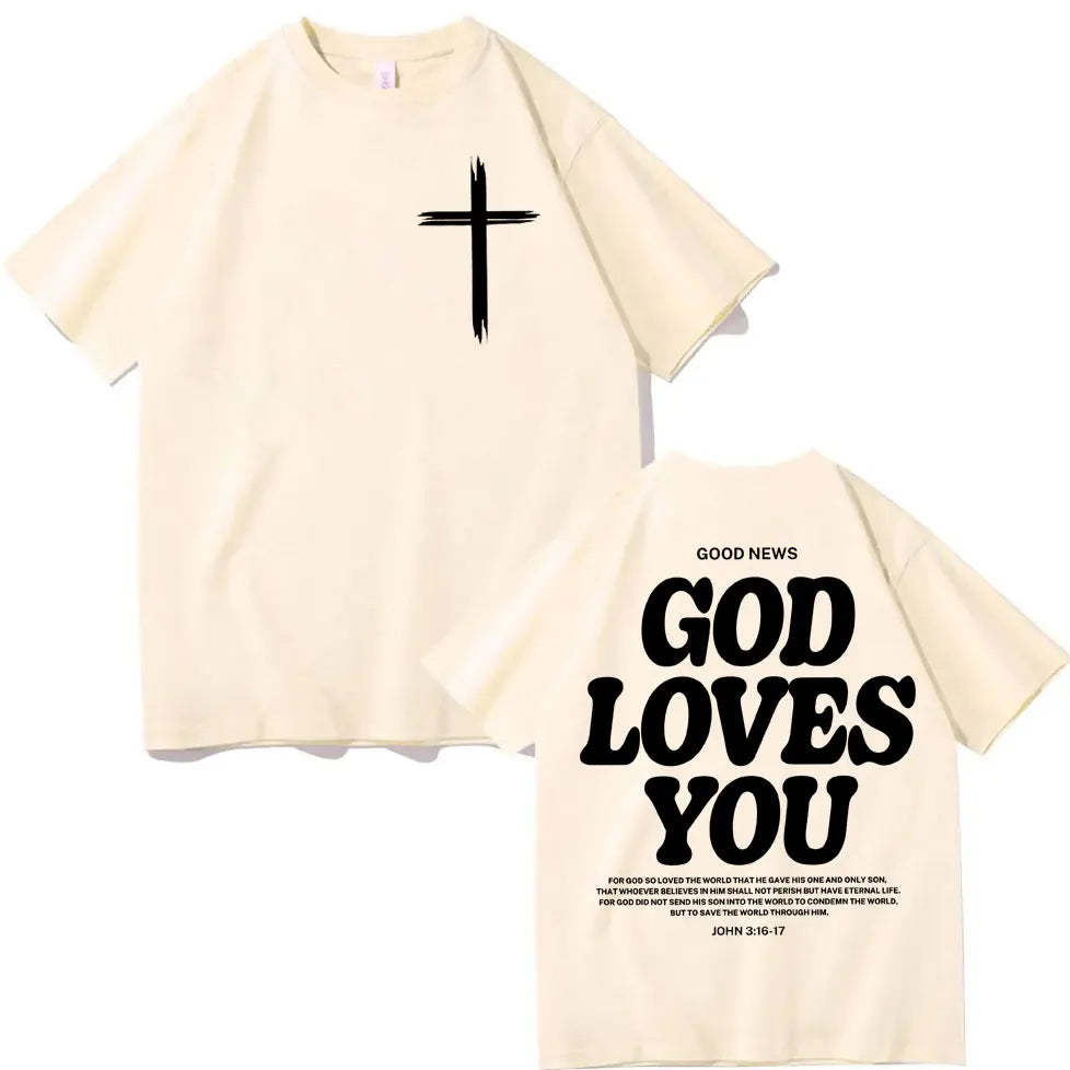 Christian Jesus Church T-shirt Bible Verse God Loves You Print T-shirts Fashion Aesthetic Oversized T Shirts Unisex Streetwear