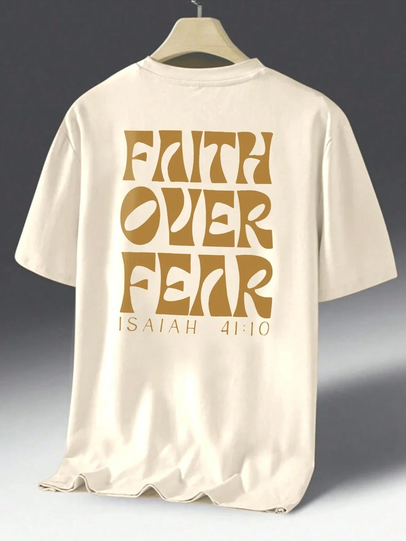 Faith Over Fear Is Aiah 41:10 Printing Male T Shirts Quality Tshirt Summer Casual Cotton Tops Hip Hop Breathable Tee Clothes