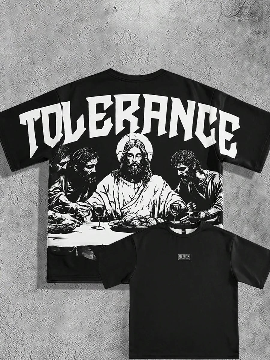 Men's Jesus Last Supper Pattern Printed T-shirt Round Neck Jersey Style Short Sleeve Retro Gothic Casual Hip Hop Style Top