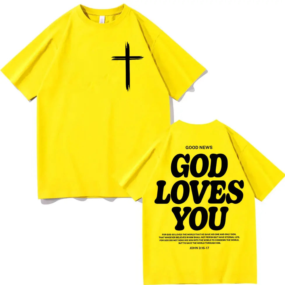 Christian Jesus Church T-shirt Bible Verse God Loves You Print T-shirts Fashion Aesthetic Oversized T Shirts Unisex Streetwear
