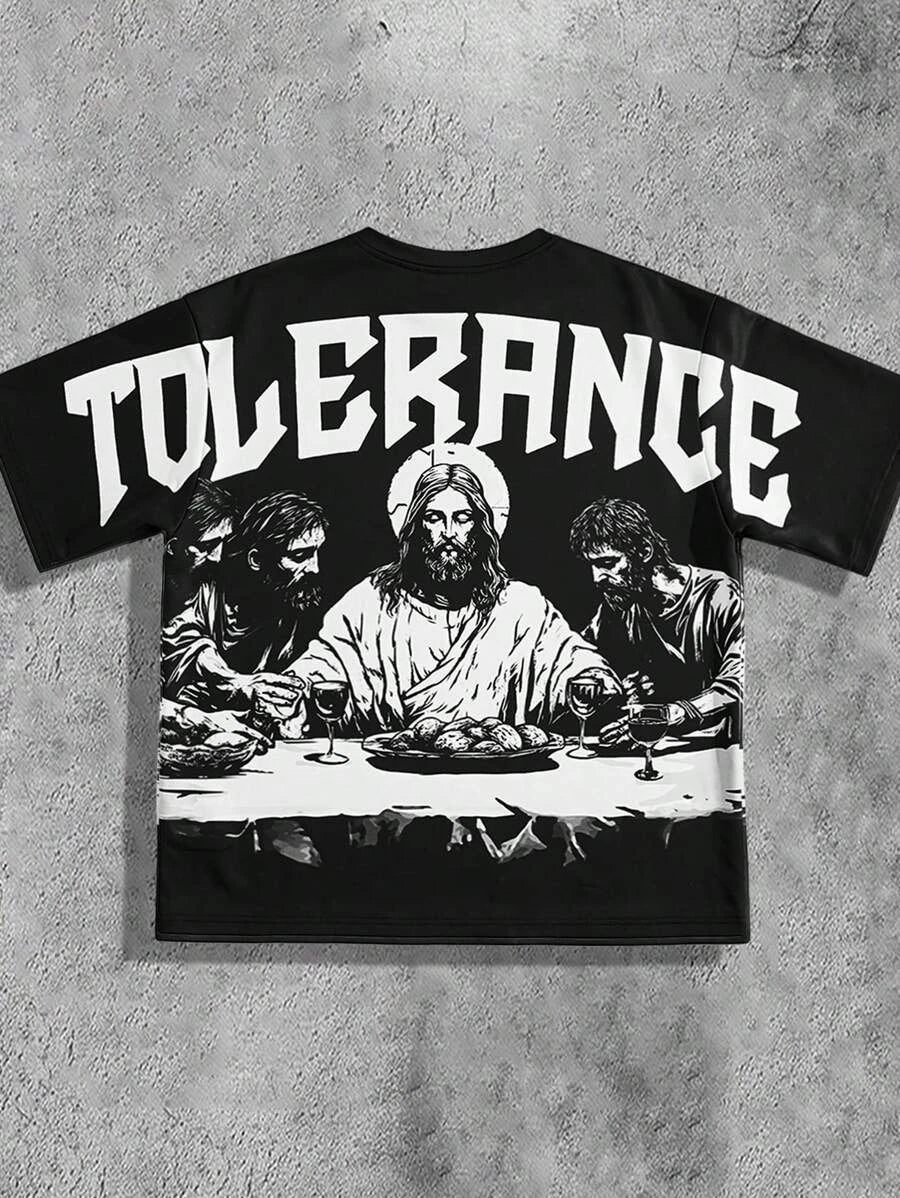 Men's Jesus Last Supper Pattern Printed T-shirt Round Neck Jersey Style Short Sleeve Retro Gothic Casual Hip Hop Style Top