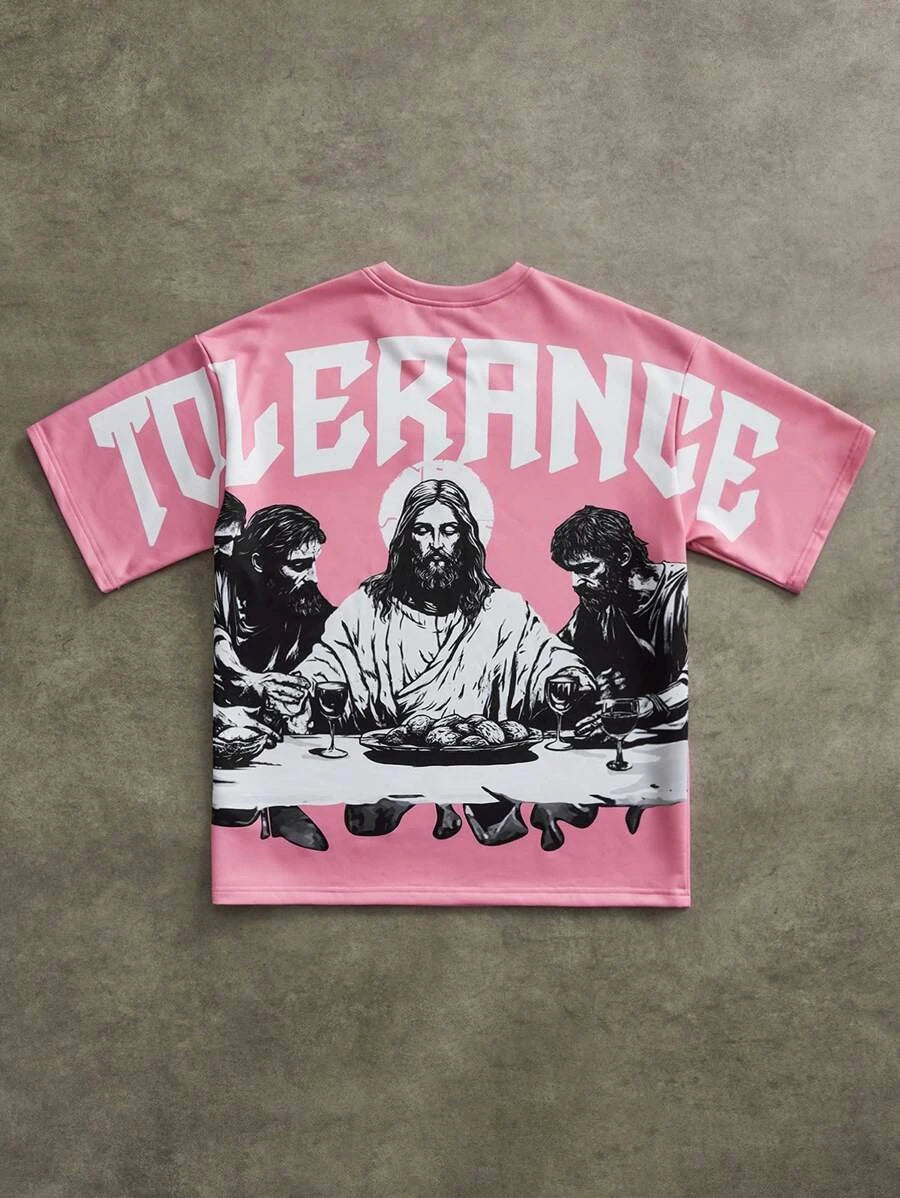 Men's Jesus Last Supper Pattern Printed T-shirt Round Neck Jersey Style Short Sleeve Retro Gothic Casual Hip Hop Style Top