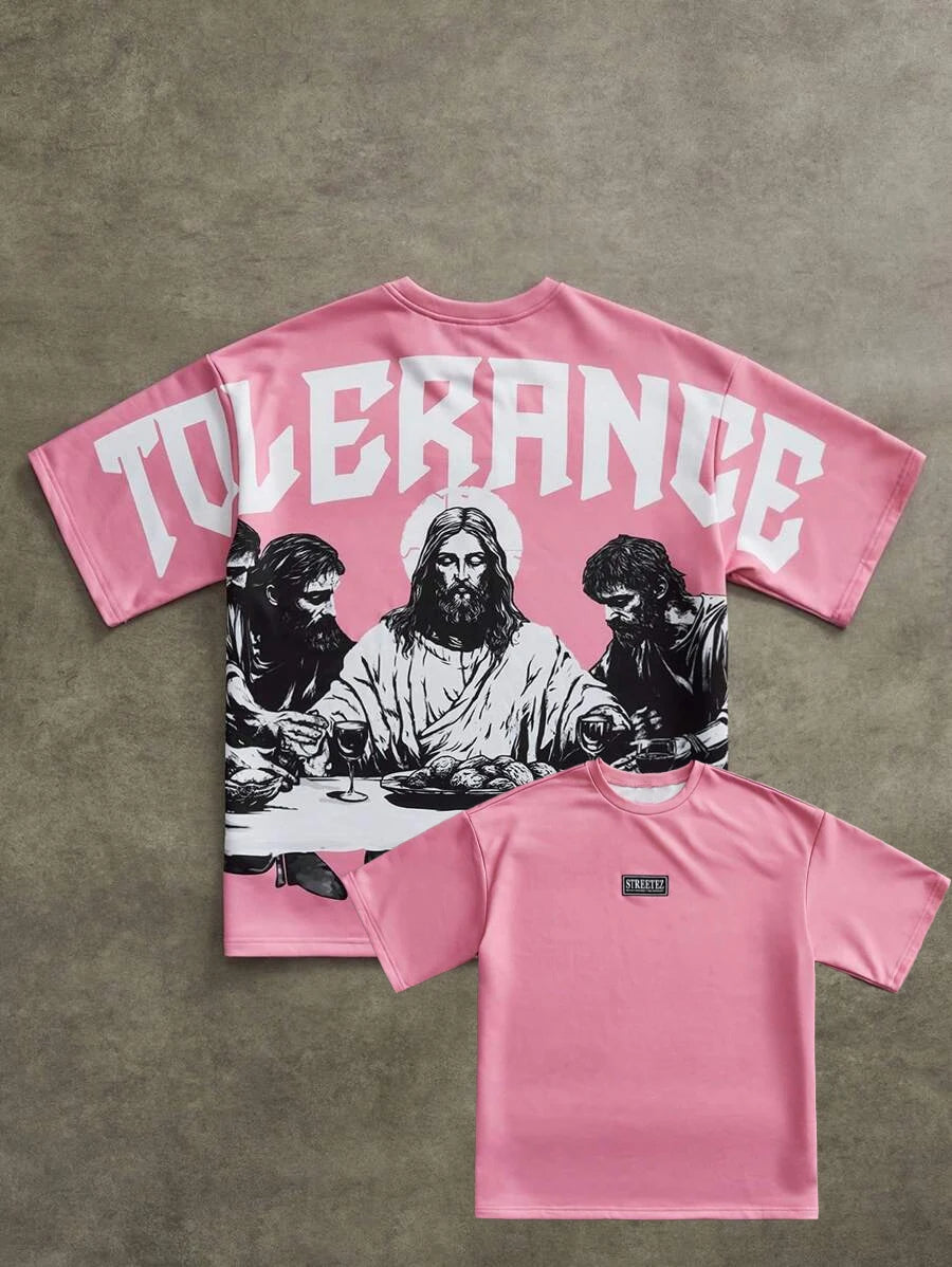 Men's Jesus Last Supper Pattern Printed T-shirt Round Neck Jersey Style Short Sleeve Retro Gothic Casual Hip Hop Style Top