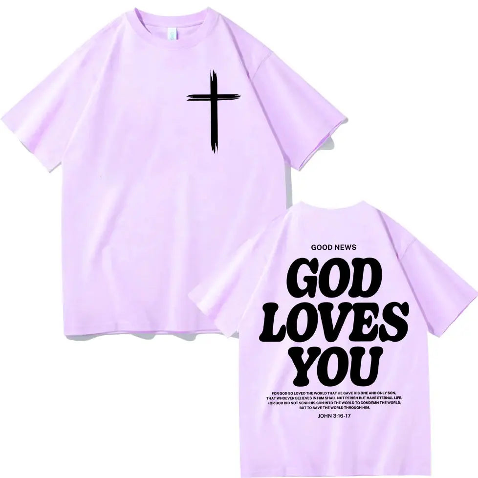Christian Jesus Church T-shirt Bible Verse God Loves You Print T-shirts Fashion Aesthetic Oversized T Shirts Unisex Streetwear