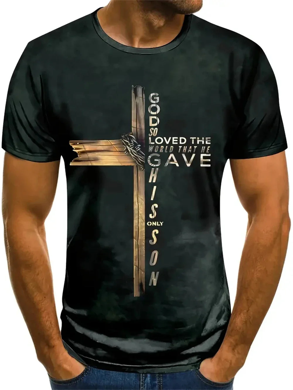 Christian Men's Clothing T-Shirt Gothic Jesus Christ Cross 3D Printed Round Neck Top Vintage Hip Hop Short Sleeve