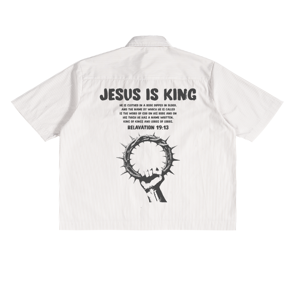 Jesus Is King Boxy Shirt, back — JESUS IS KING printed beneath a crown of thorns