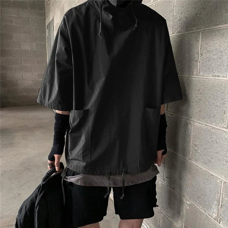 Men's T-shirt Hip Hop Streetwear Summer Harajuku Hooded T Shirt 2021Hombres Fashion Loose Half-sleeved Pullover