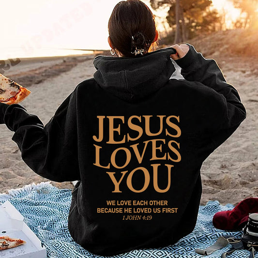 Jesus Loves You Hoodie Christian Jesus Bible Verse Hoodie Religious Faith Sweatshirt Harajuku Hip Hop Pullover Tops Sweatshirt