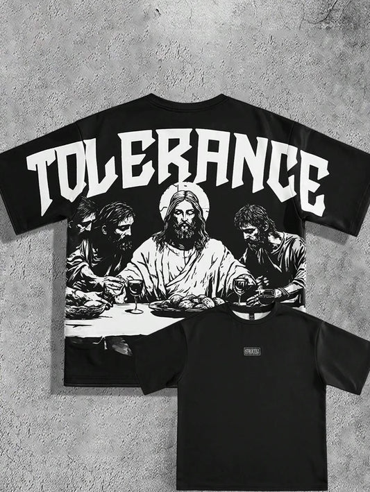 Men's Jesus Last Supper Pattern Printed T-shirt Round Neck Jersey Style Short Sleeve Retro Gothic Casual Hip Hop Style Top