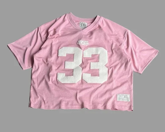 Streetwear Football Sports Pink Oversized Jersey Gothic Harajuku Number 33 Graphic Puff Print T Shirt New Fashion Tops Men Women