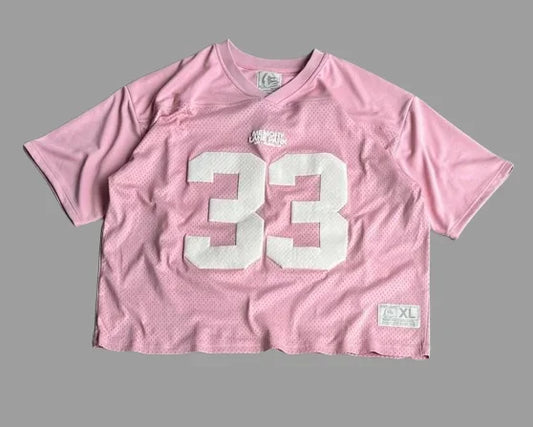 Streetwear Football Sports Pink Oversized Jersey Gothic Harajuku Number 33 Graphic Puff Print T Shirt New Fashion Tops Men Women