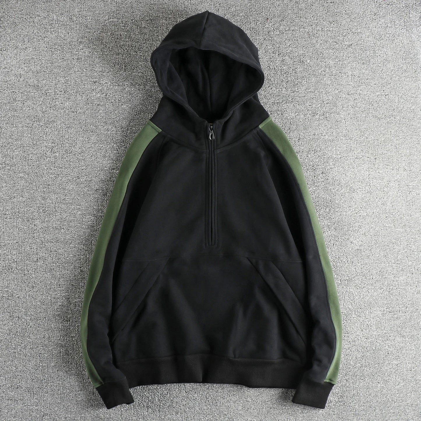 Color contrast patchwork design retro trend hoodie men plus fleece thickened winter casual half-neck coat