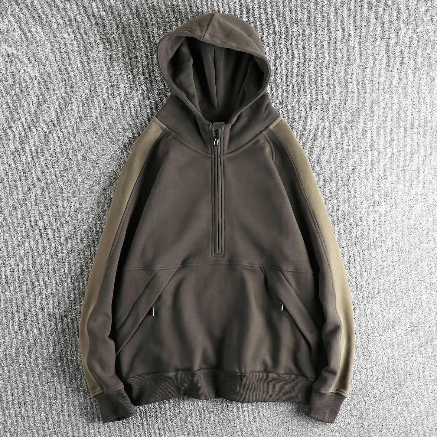 Color contrast patchwork design retro trend hoodie men plus fleece thickened winter casual half-neck coat