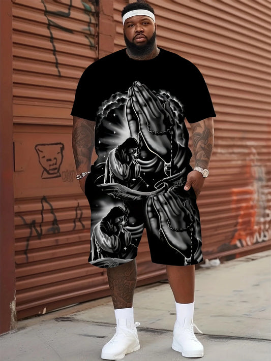 Christianity Pray T-Shirts Fashion 3D Jesus Print Tshirt for Men Clothing Casual O-neck Oversized Short Sleeve Male Tops Vintage